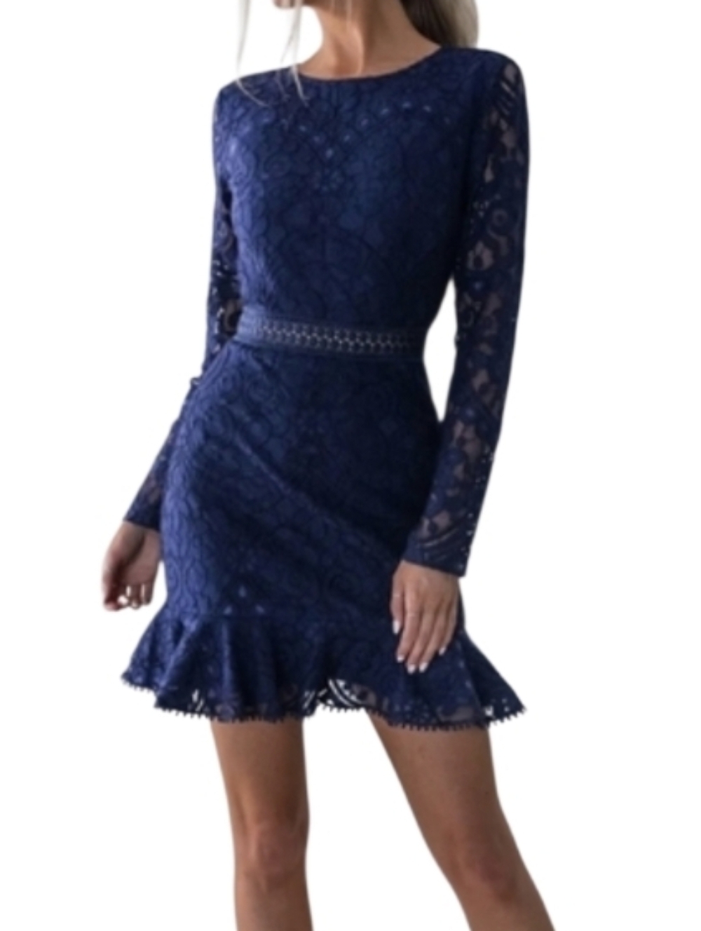Two Sisters Navy Blue Medindi Long-Sleeve Lace Fit & Flare Dress Size 4